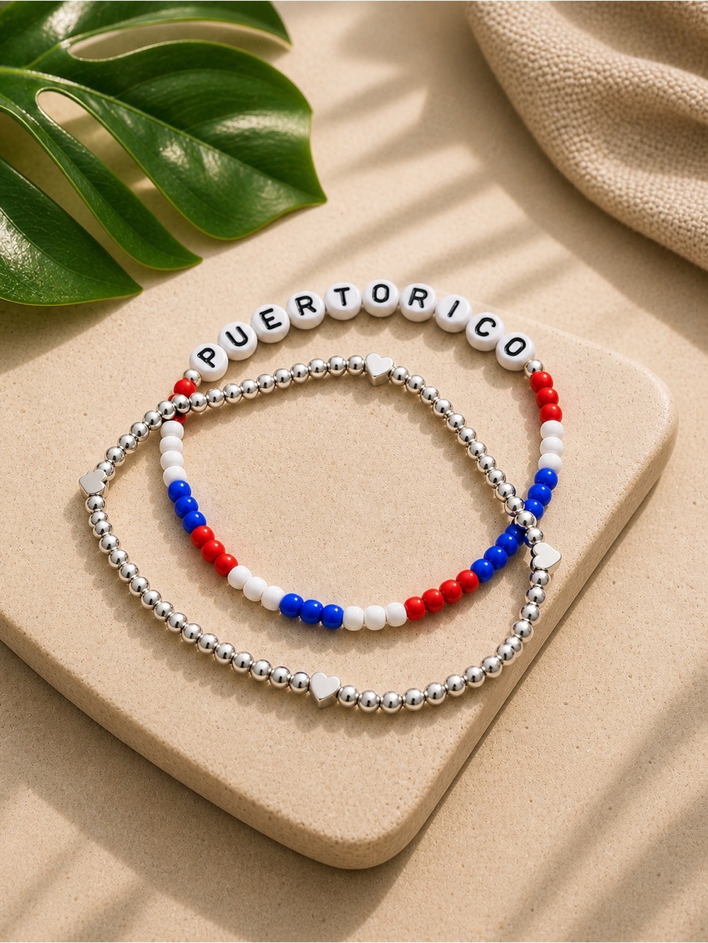 Puerto Rico Beaded Bracelet Set - Red White Blue